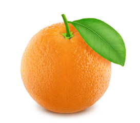 Orange with leaf isolated on white background