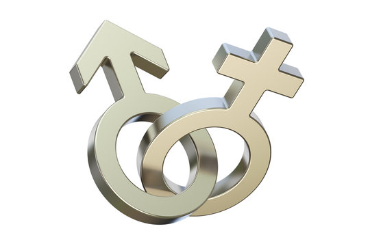 silver female and male gender symbols, 3D rendering