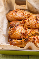 Prepared poultry on wax paper