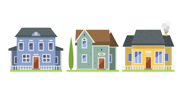 Cute colorful flat style house village symbol real estate cottage and home design residential colorful building construction vector illustration.