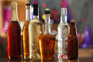 Different beverages on blurred background