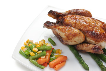 dish of fried chicken with vegetables