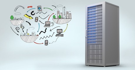 Server with networking concept against grey background
