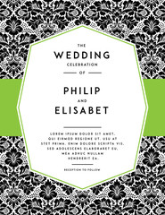 Vintage Wedding Invitation template. Vintage design. Wedding Invitation design with damask abstract background. Tradition decoration for wedding. Vector illustration