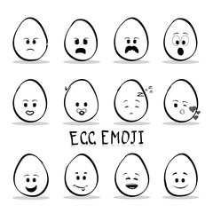 Flat design cartoon cute eggs character with different facial expressions, emotions. Set of emoji isolated on white background. Vector alailable