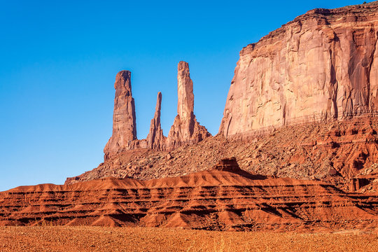 Three Sisters close up  in Monument Valley