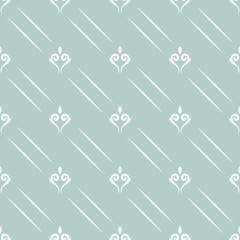 Seamless vector light blue and white pattern. Modern geometric ornament with royal lilies. Classic vintage background