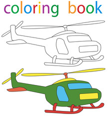 Vector, book coloring helicopter isolated