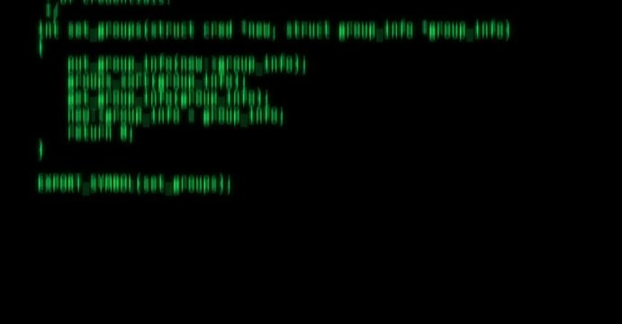 Programming code running down a computer screen terminal