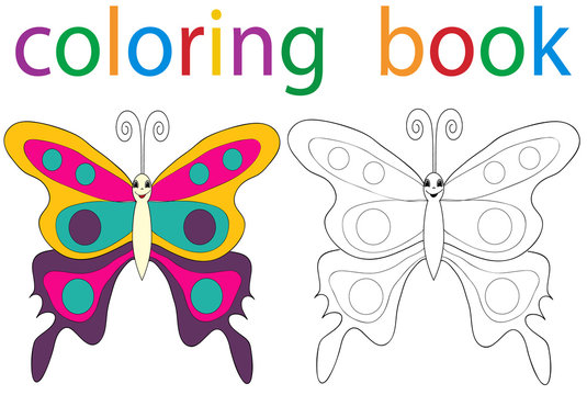 Vector, book coloring butterfly colorful, isolated