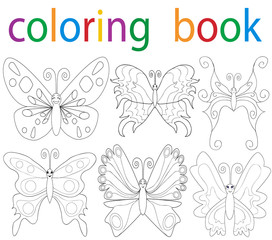 Vector, book coloring cartoon butterfly collection