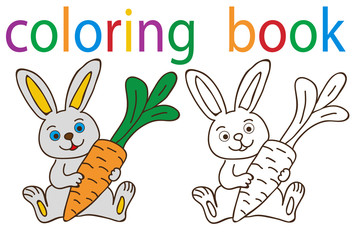Vector, book coloring cartoon hare with carrot