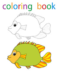Vector, book coloring cartoon fish