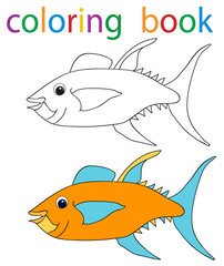 Vector, book coloring cartoon fish tuna