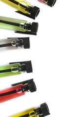 Perfume samples on white background