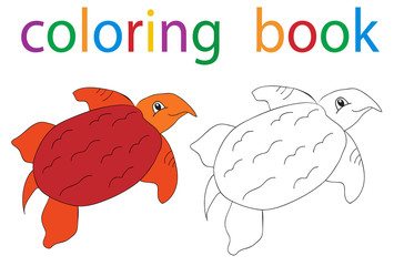 Vector, book coloring cartoon turtle