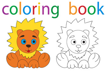 Vector, book coloring lion cartoon