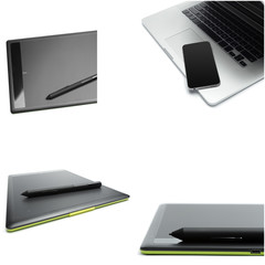 graphic tablet with pen for illustrators and designers, isolated on white background.