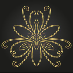 Floral vector dotted golden pattern with arabesques. Abstract oriental ornament. Vintage classic pattern