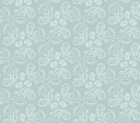 Fototapeta na wymiar Floral vector light blue and white ornament. Seamless abstract classic background with flowers. Pattern with repeating elements