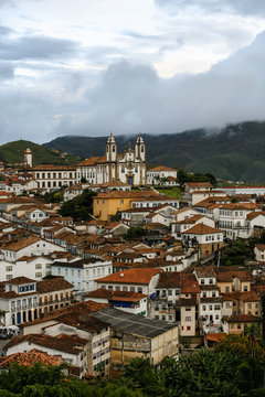 A view over the town of Ouro Preto from near the church of Sao Francisco de Paula, Brazil.