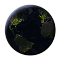 Obraz na płótnie Canvas Northern Hemisphere on Earth at night isolated on white