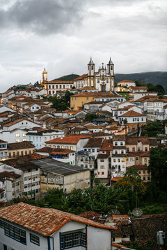 A view over the town of Ouro Preto from near the church of Sao Francisco de Paula, Brazil.