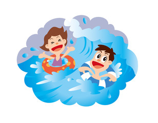 プール、ウォータースライダー、水泳