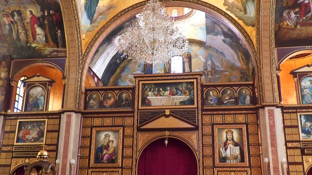 Interior elements in the Coptic Christian Church in Egypt. 4K UHD video footage.