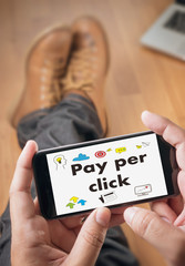 PPC - Pay Per Click concept Businessman working concept