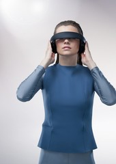Woman using virtual reality glasses