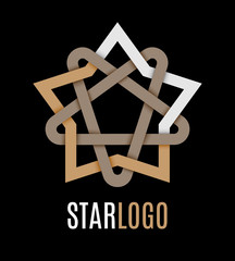 Star icon logo. Oriental and celtic star knots or abstract geometry design elements isolated on black background. Vector illustration