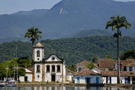 View over Santa Rita church, Paraty, Rio de Janeiro State, Brazil.