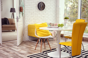 Modern interior on window background