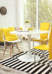 Modern interior on window background