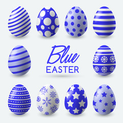 Blue Easter Eggs on White Background : Vector Illustration