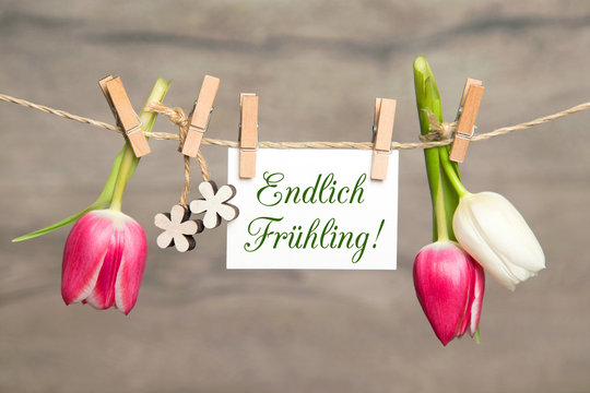 Tulpen und Karte: Endlich Fr&uuml;hling!