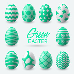 Green Easter Eggs on White Background : Vector Illustration