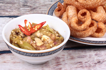 Green chili dip as  Nam Prik Num served side dish.