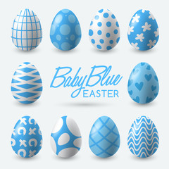 Light Blue Easter Eggs on White Background : Vector Illustration