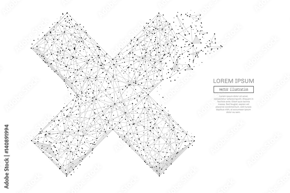 Poster abstract mash line and point cross x on background with an inscription. starry sky or space, consist