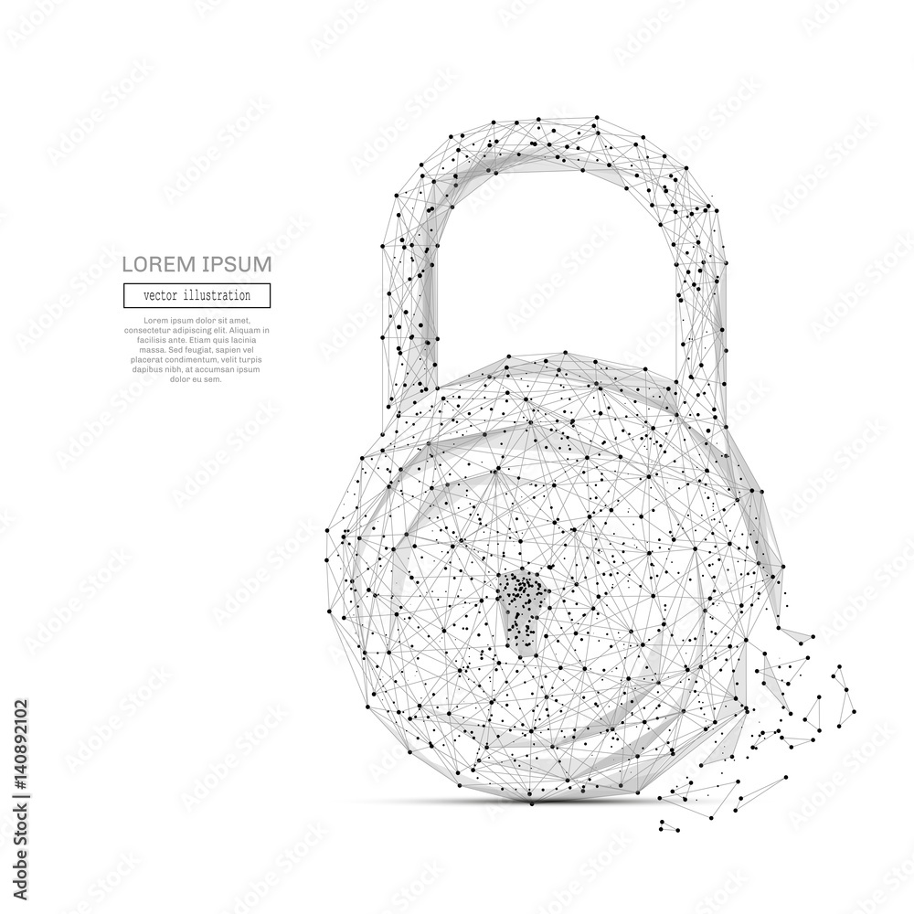 Poster abstract mash line and point lock on white background with an inscription. starry sky or space, cons