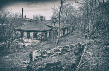 district of poor residential buildings, architecture background, dark mood depression