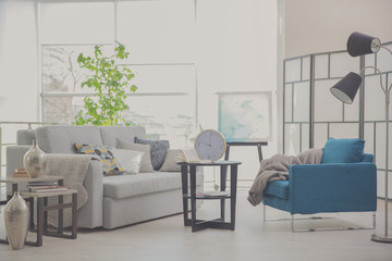 Modern interior of cozy living room