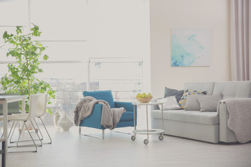 Modern interior of cozy living room