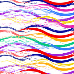 Abstract hand drawn  brush color wavy stripes background
