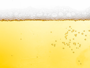 background beer and bubbles with condensation droplets on the outside of the glass