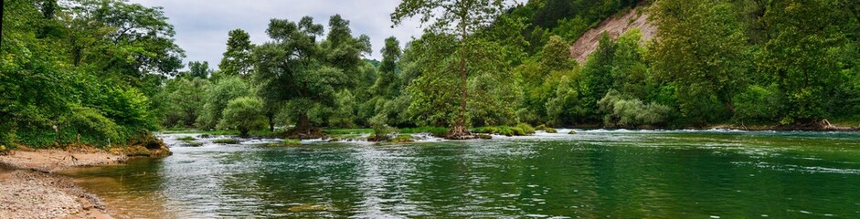 Fototapeta na wymiar Una wild river in Grmusha canyon. Near Bihac. Una wild River. Bosna and Hercegovina.
