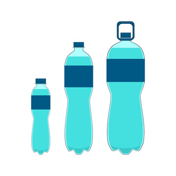 Plastic bottle of water with grip. Bottles of water set. Vector illustration