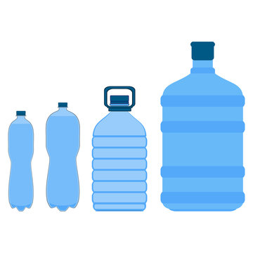 Plastic bottle of water with grip. Bottles of water set. Vector illustration